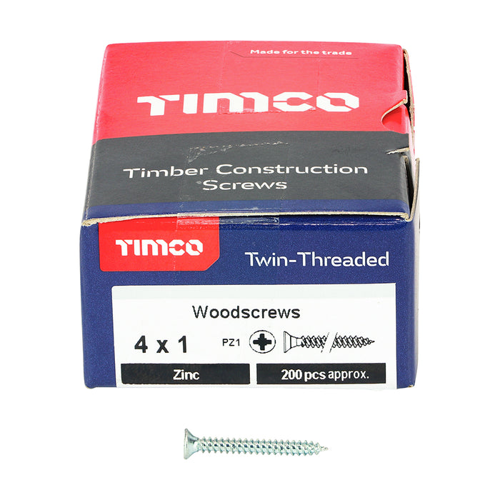 TIMCO Twin-Threaded Countersunk Silver Woodscrews - 4 x 1