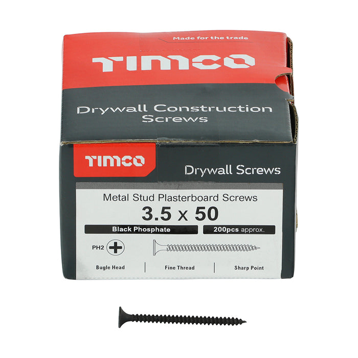 TIMCO Drywall Fine Thread Bugle Head Black Screws - 3.5 x 50