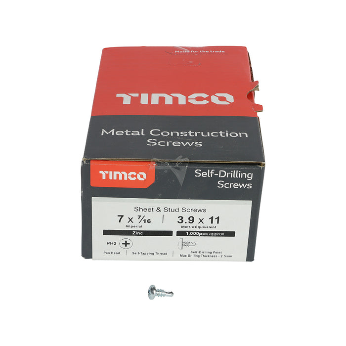 TIMCO Self-Drilling Metal Framing Pan Head Silver Screws - 7 x 7/16
