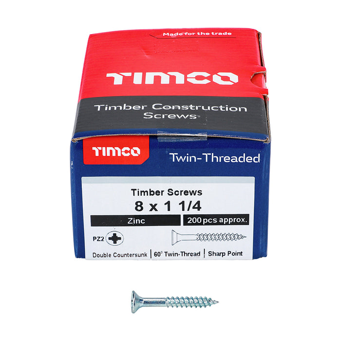 TIMCO Twin-Threaded Countersunk Silver Woodscrews - 8 x 1 1/4