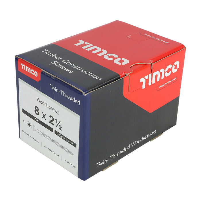 TIMCO Twin-Threaded Countersunk Silver Woodscrews - 8 x 2 1/2