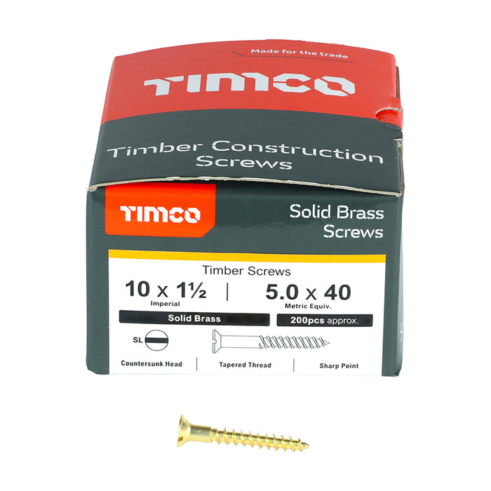 TIMCO Solid Brass Countersunk Woodscrews - 10 x 1 1/2