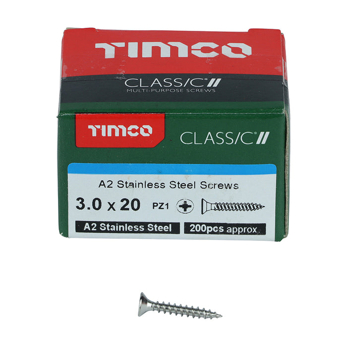 TIMCO Classic Multi-Purpose Countersunk A2 Stainless Steel Woodcrews - 3.0 x 20