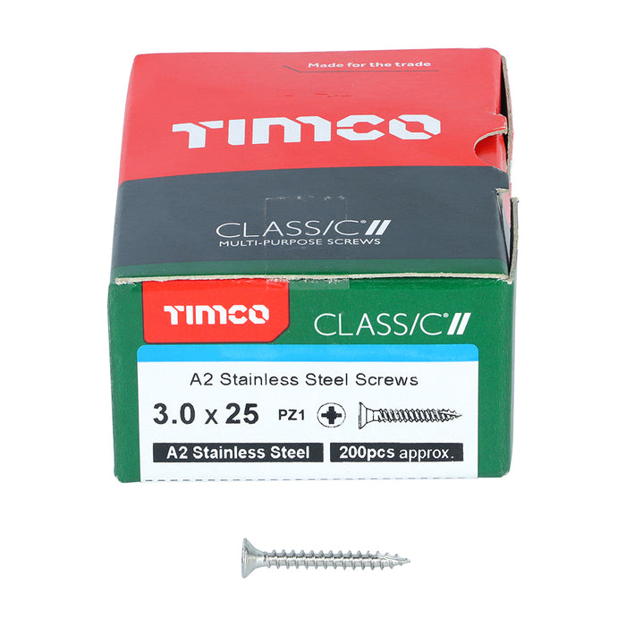 TIMCO Classic Multi-Purpose Countersunk A2 Stainless Steel Woodcrews - 3.0 x 25