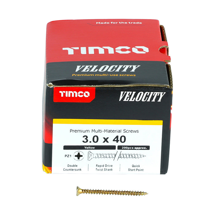 TIMCO Velocity Premium Multi-Use Countersunk Gold Woodscrews - 3.0 x 40