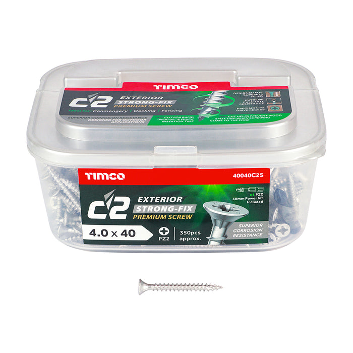 TIMCO C2 Exterior Multi-Purpose Premium Countersunk Silver Woodscrews - 4.0 x 40