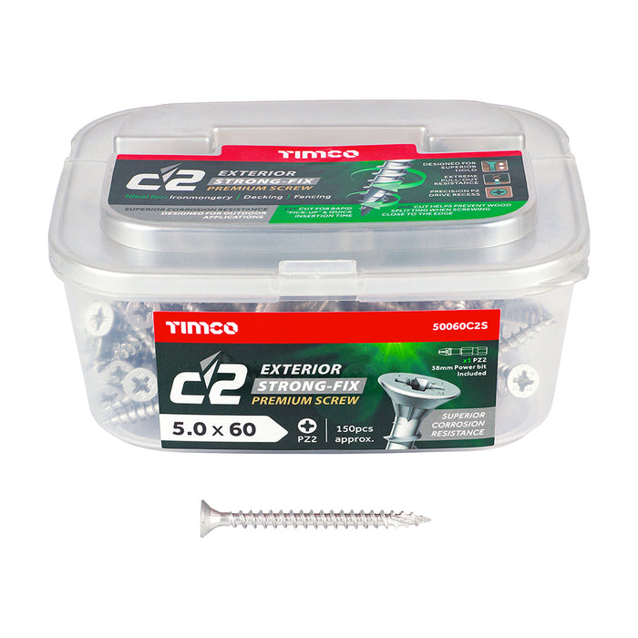 TIMCO C2 Exterior Multi-Purpose Premium Countersunk Silver Woodscrews - 5.0 x 60