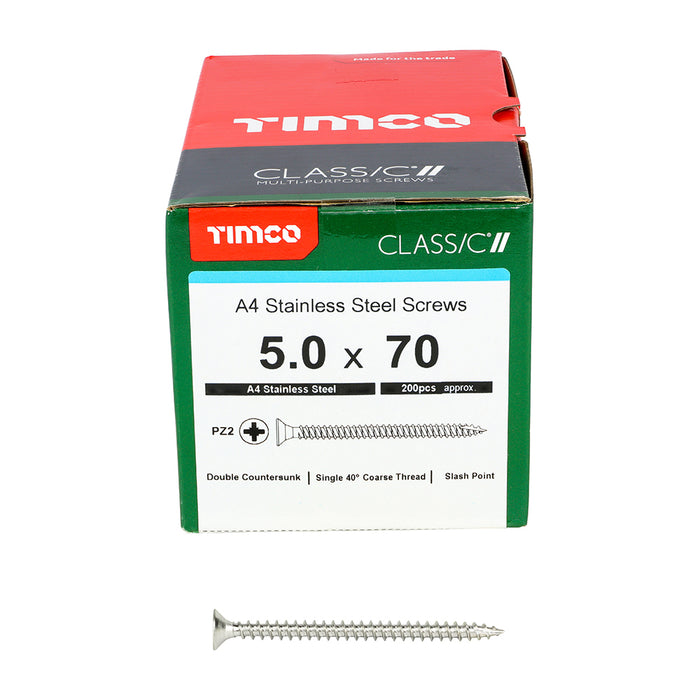 TIMCO Classic Multi-Purpose Countersunk A4 Stainless Steel Woodcrews - 5.0 x 70