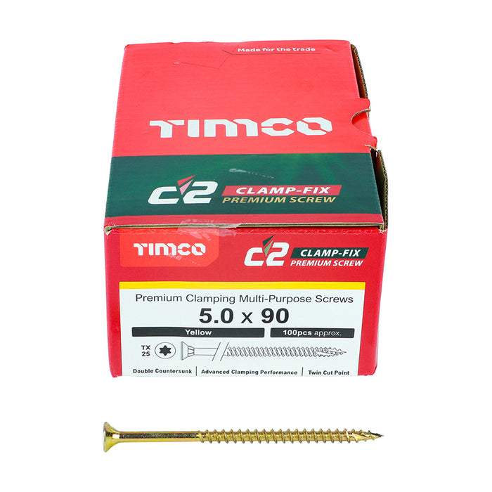 TIMCO C2 Clamp-Fix Multi-Purpose Premium Countersunk Gold Woodscrews - 5.0 x 90