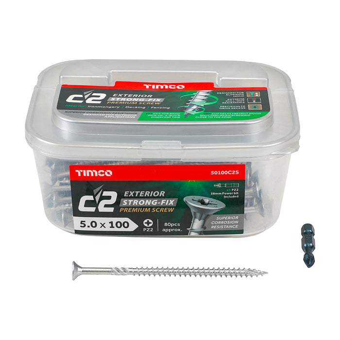 TIMCO C2 Exterior Multi-Purpose Premium Countersunk Silver Woodscrews - 5.0 x 100