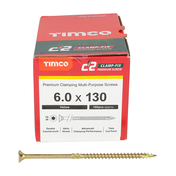 TIMCO C2 Clamp-Fix Multi-Purpose Premium Countersunk Gold Woodscrews - 6.0 x 130